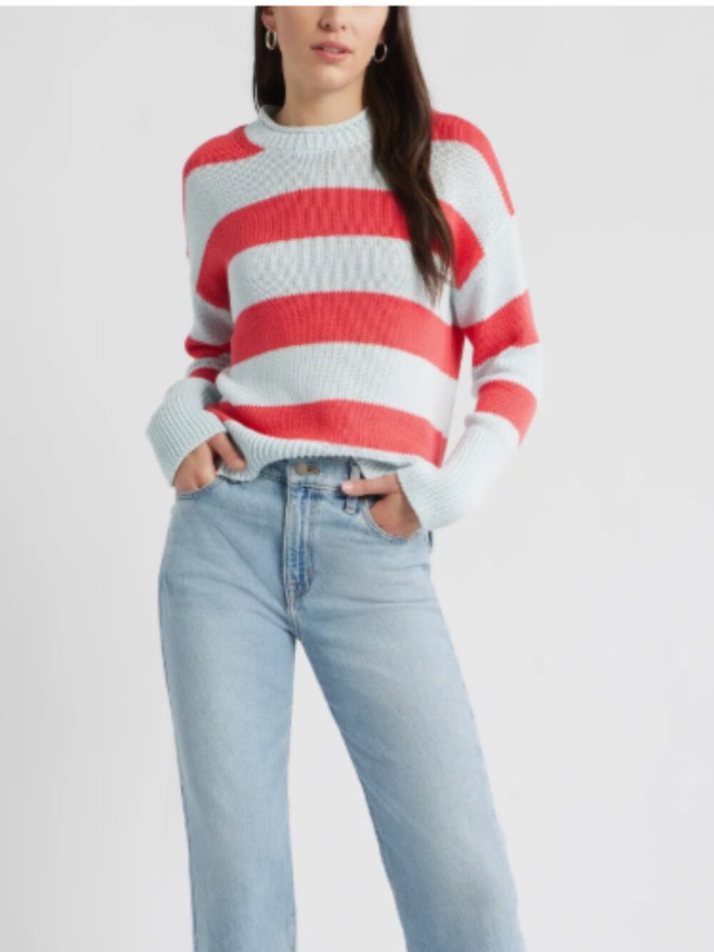Caslon Stripe Roll Neck Cotton Sweater